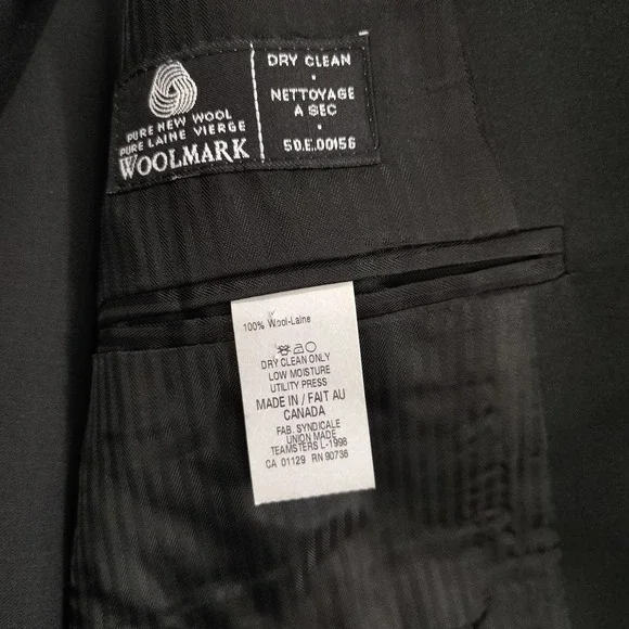 Calvin Klein Tuxedo Mens 40L Black 3‎ Button Notch Satin Lapel Wool Pants 32x33